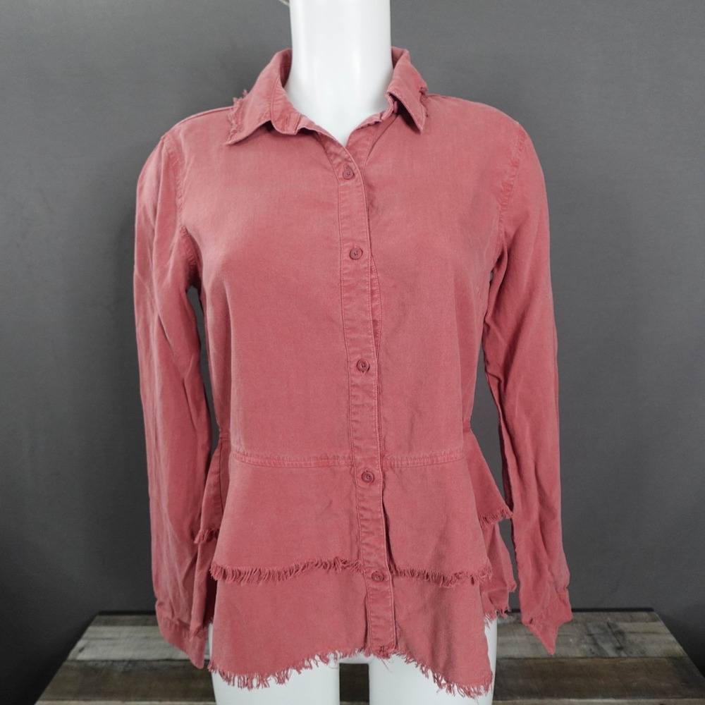 Cloth and Stone Womens Top XS Terracotta Lagenlook Peplum Boho Artsy Tiered Easy